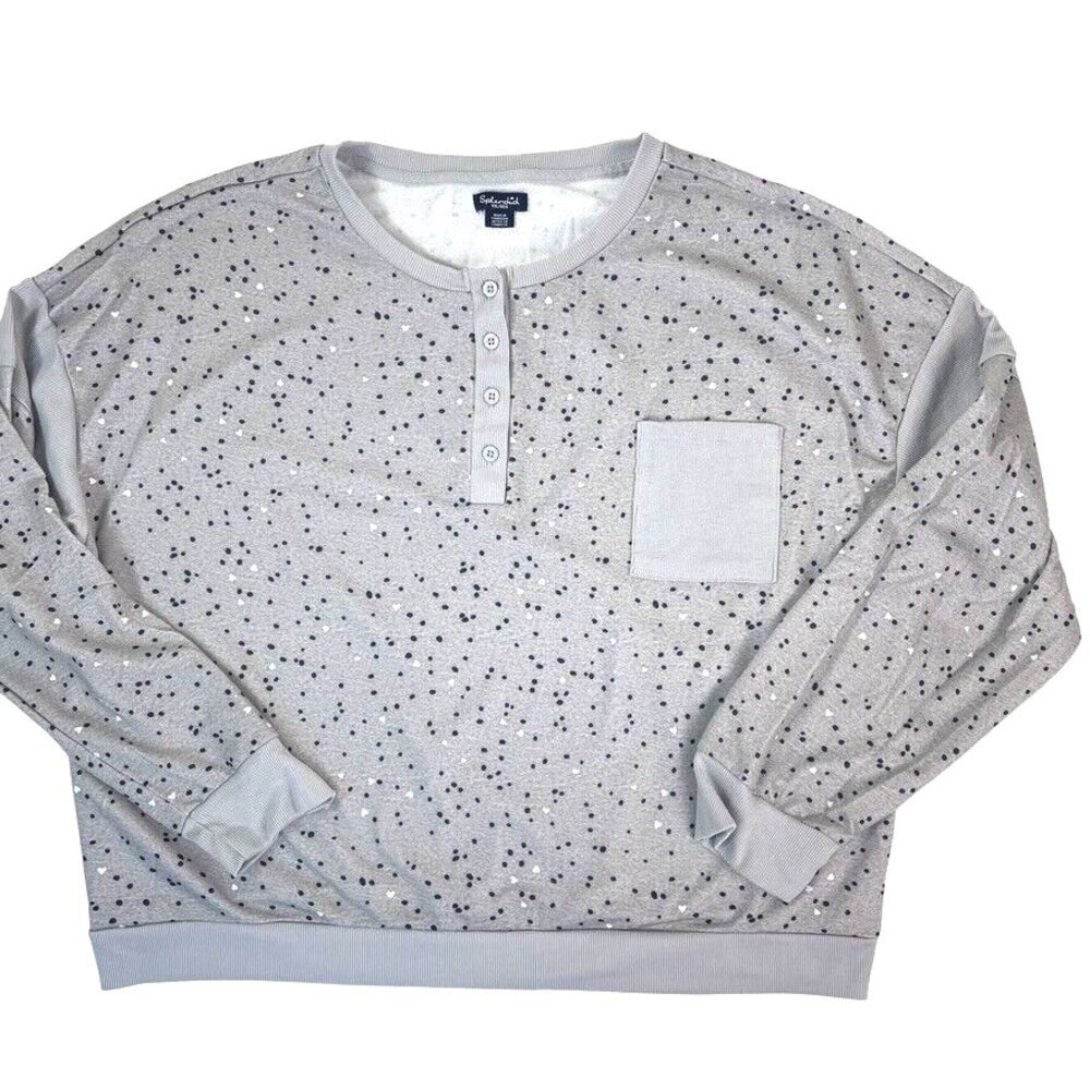 Splendid Henley Lounge Boxy Gray Sweatshirt Polka Dots Hearts Soft Sleep XXL
